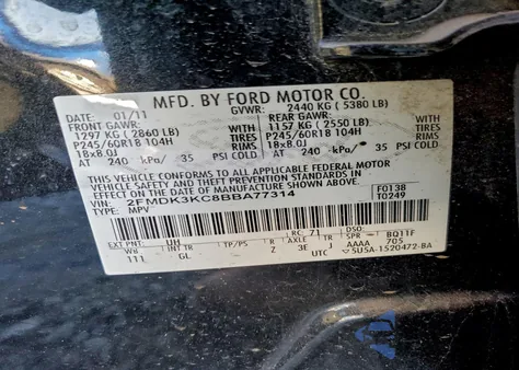 2011 Ford Edge Limited from USA, damaged, VIN 2FMDK3KC8BBA77314